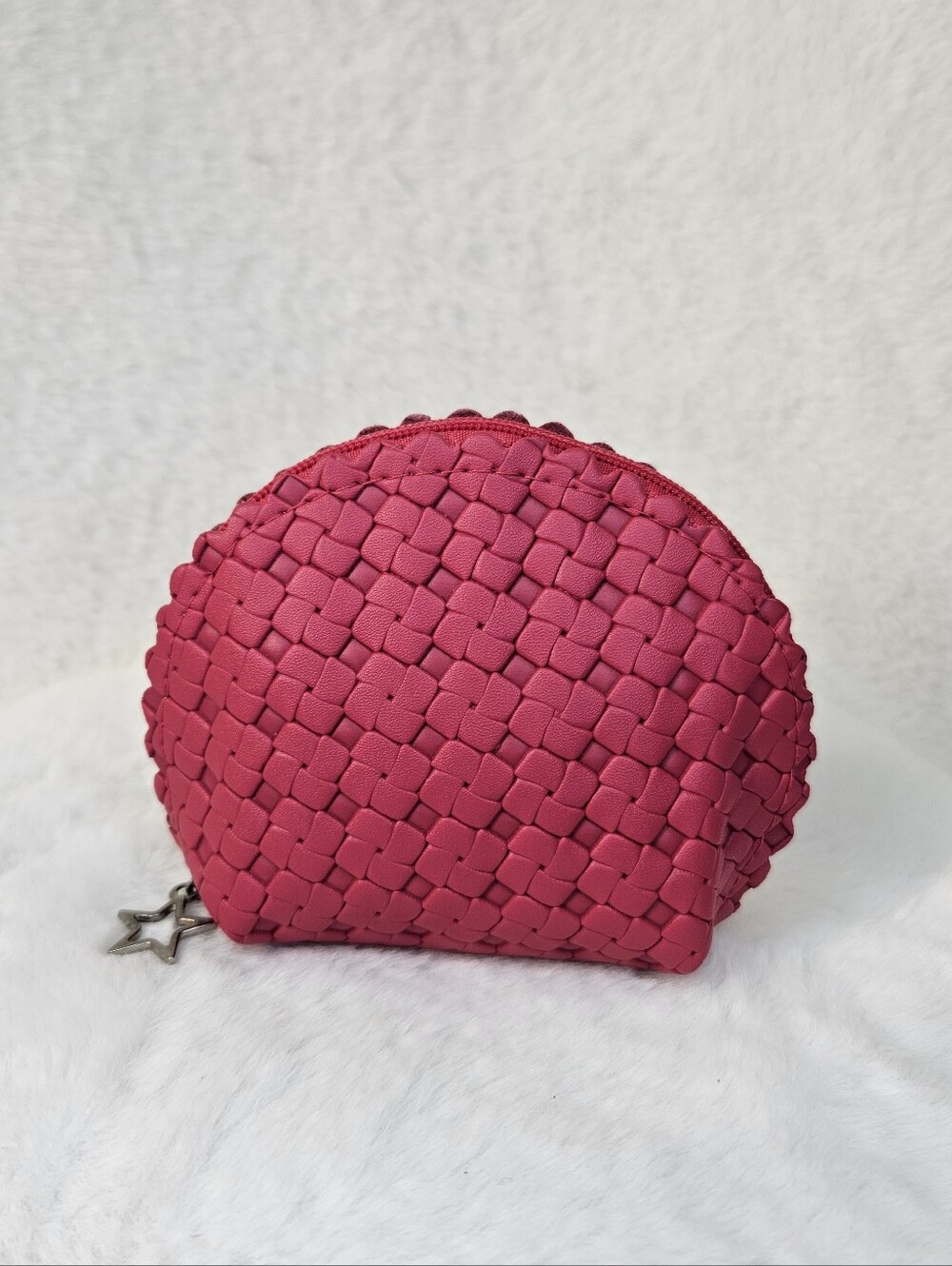 Woven Half-Moon Cosmetic Pouch Coin Purse Bright Pink